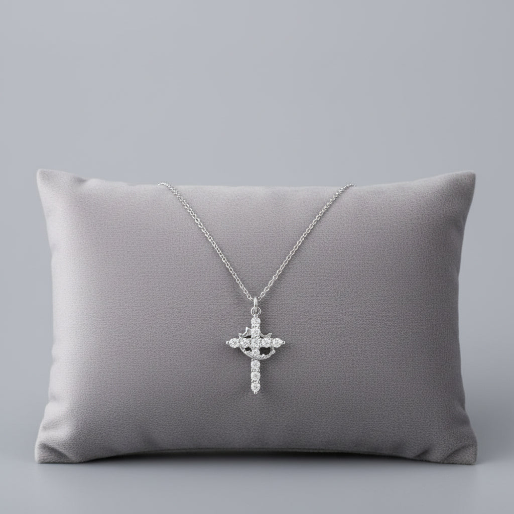 Cross Necklace Crown Pendant Gold Silver