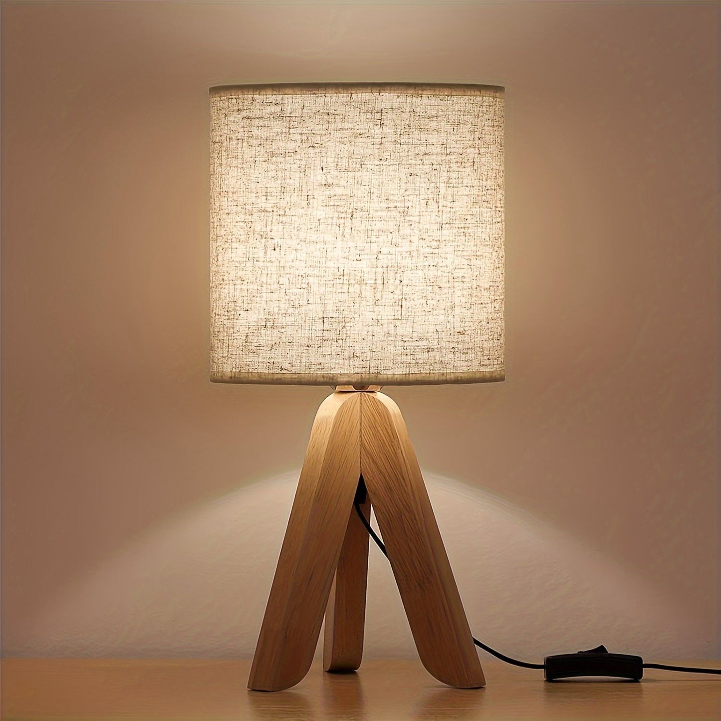 Nordic Wooden Tripod Table Lamp Fabric Shade