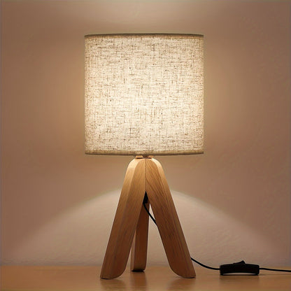 Nordic Wooden Tripod Table Lamp Fabric Shade