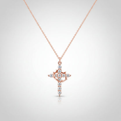 Cross Necklace Crown Pendant Gold Silver