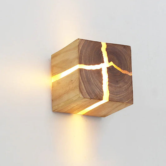 Woodaura Wall Light Hand Carved Solid Wood