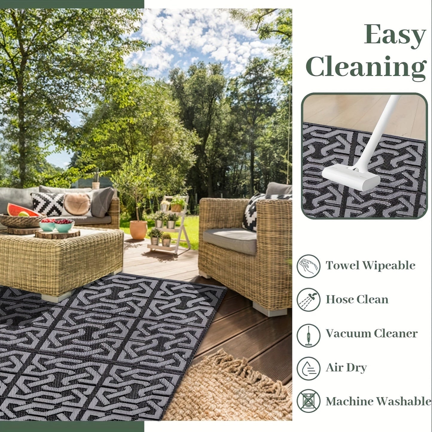 Reversible Outdoor Rug Black & Grey Modern