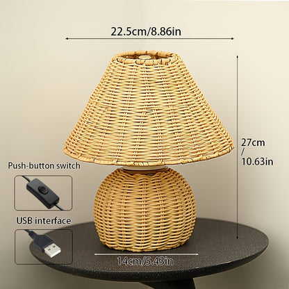Bamboo Woven Desk Lamp USB Powered Boho