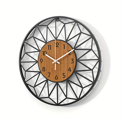 Modern Metal Wall Clock Wood Grain Centre