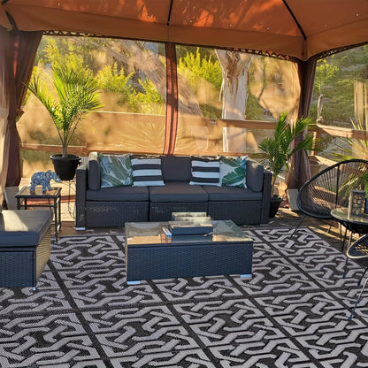 Reversible Outdoor Rug Black & Grey Modern
