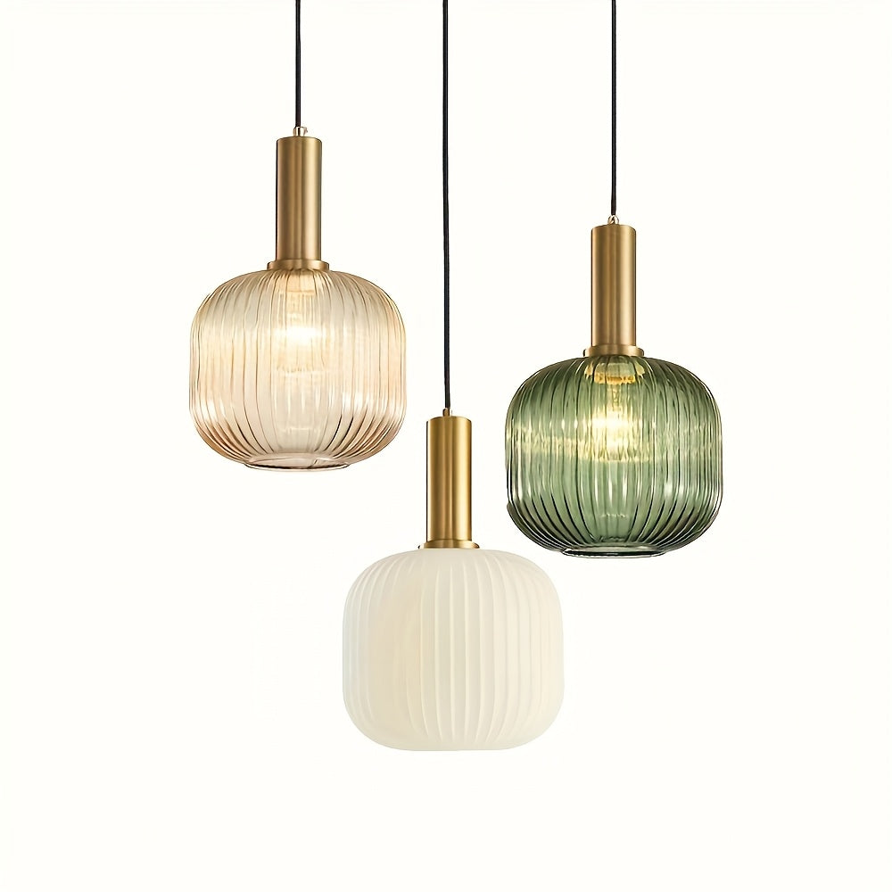 Modern Striped Glass Pendant Light Brass &