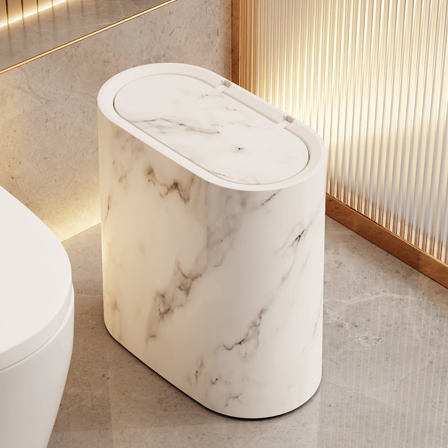 Marble Pattern Trash Can Modern Bathroom &
