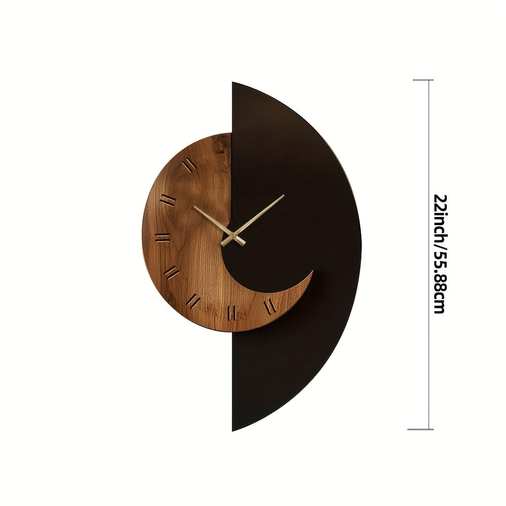 Modern Half Moon Wooden Wall Clock Silent