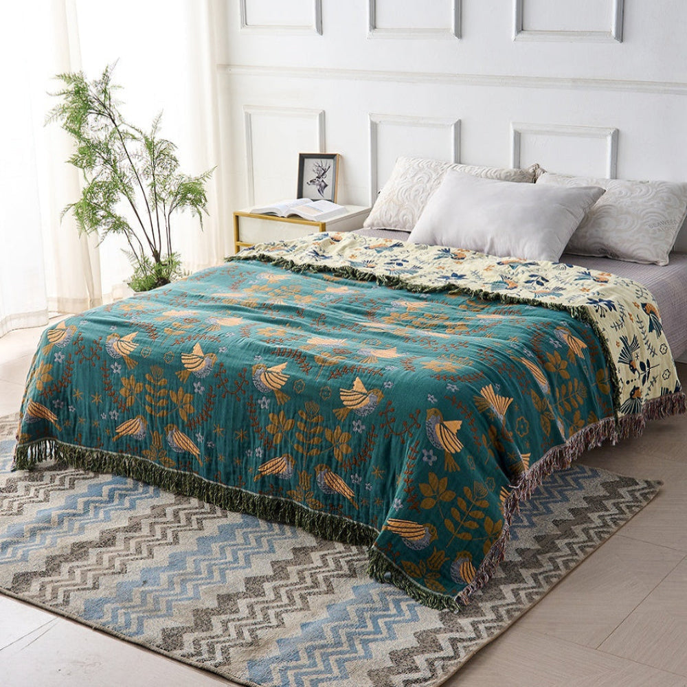 Blanket Throw Scandinavian Bird Reversible