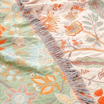 Blanket Throw Fringe Floral Boho Blanket