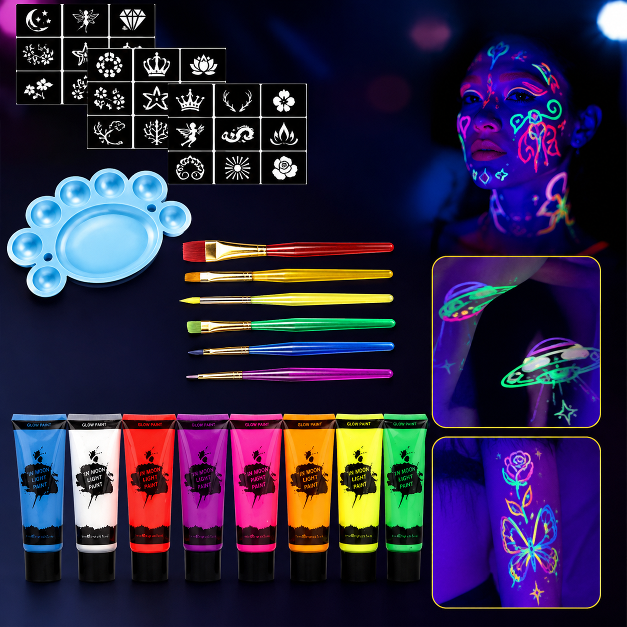 Glow Dark UV Body Paint Set Parties