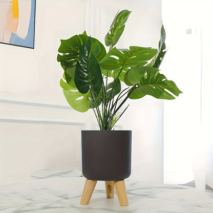Modern Round Planter With Wooden Legs Indoor