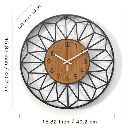 Modern Metal Wall Clock Wood Grain Centre