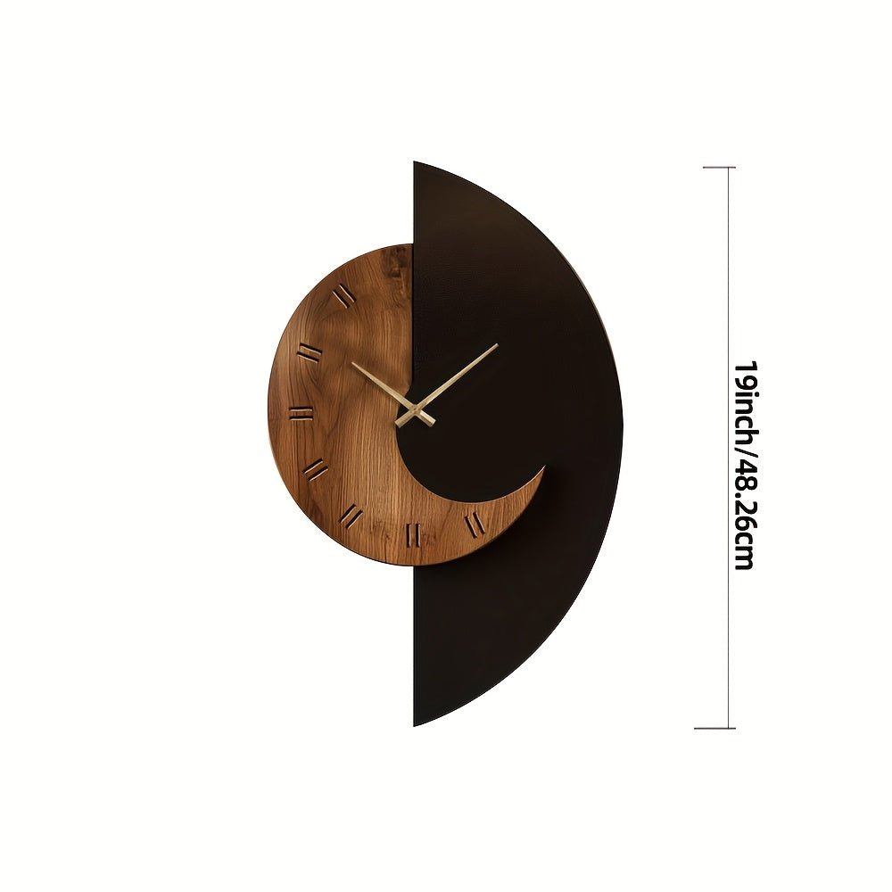 Modern Half Moon Wooden Wall Clock Silent