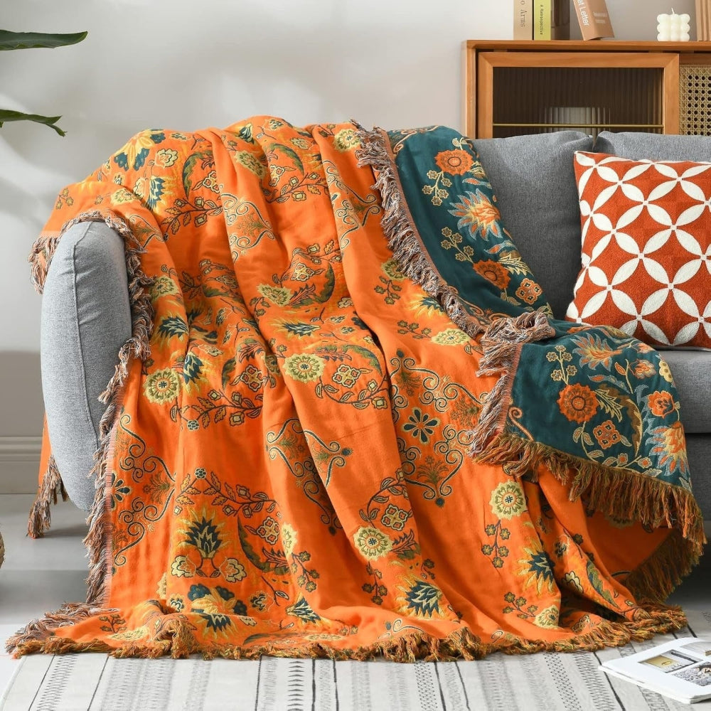 Cotton Throw Blanket Reversible Decorative