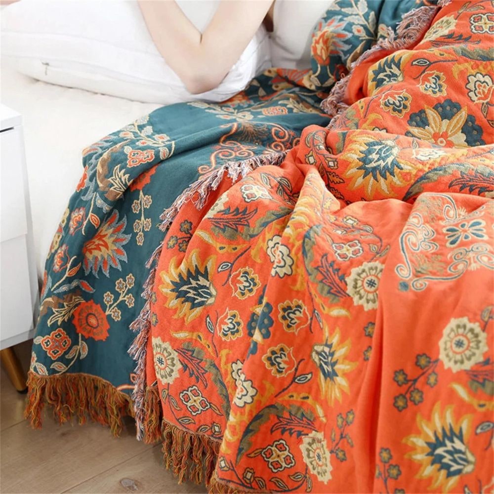 Cotton Throw Blanket Reversible Decorative