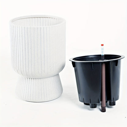 White Self Watering Flower Pot Modern Wine