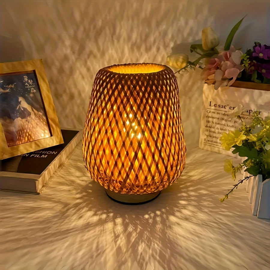 Handmade Bamboo Woven Bedside Lamp Dimmable