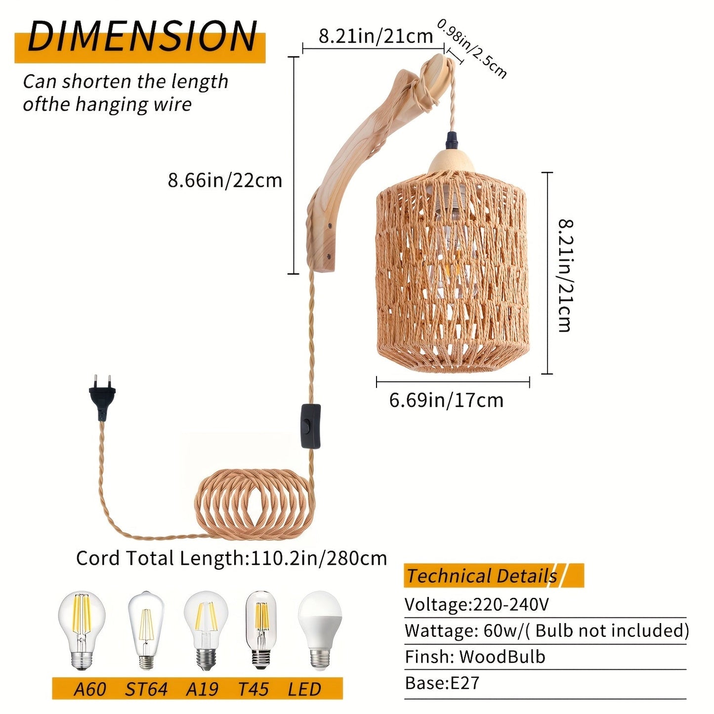 Boho Wood & Rattan Wall Lamp Hand