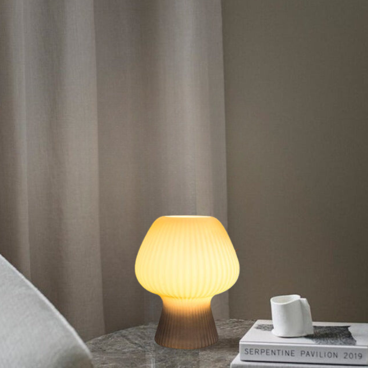 Vintage Bedside Table Lamp Ribbed Glass