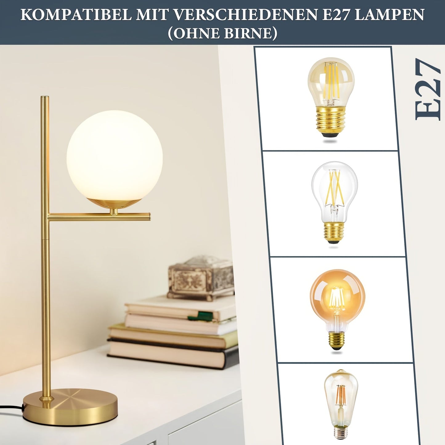 Modern Golden Table Lamp White Glass Globe