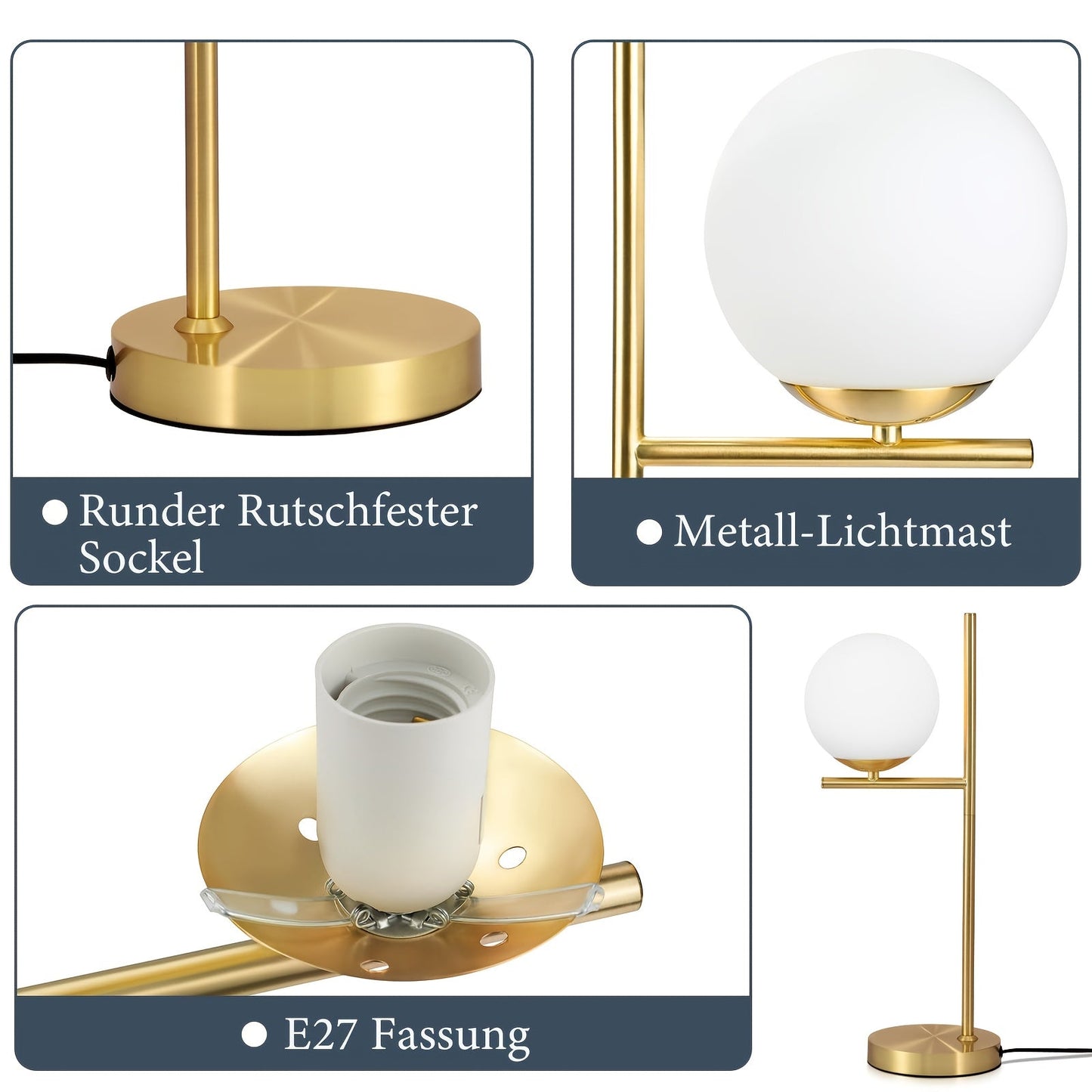 Modern Golden Table Lamp White Glass Globe