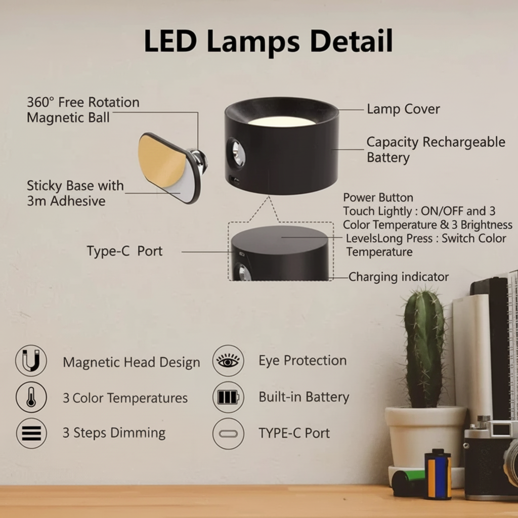 Wall Light Rechargeable LED Adjustable