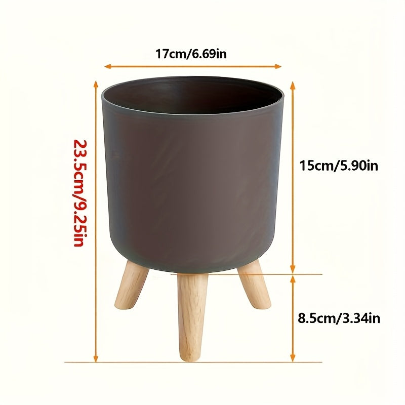 Modern Round Planter With Wooden Legs Indoor