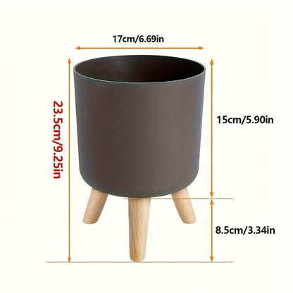 Modern Round Planter With Wooden Legs Indoor