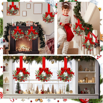 Christmas Wreath Hanging Red Bow Pinecone
