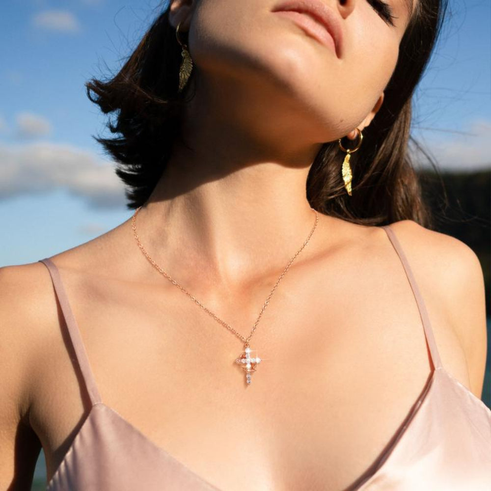 Necklace Cross Pendant Crown Mothers Day