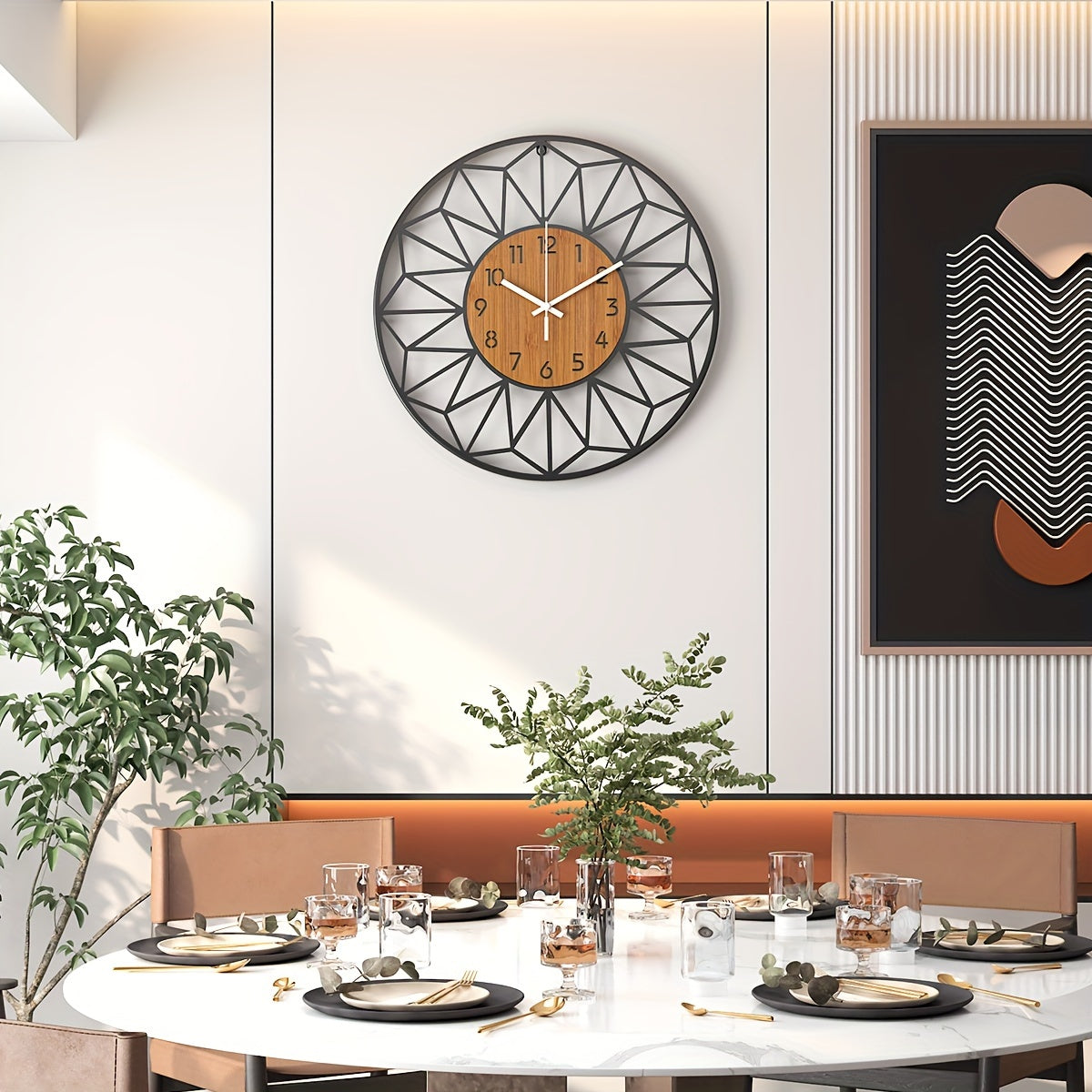 Modern Metal Wall Clock Wood Grain Centre