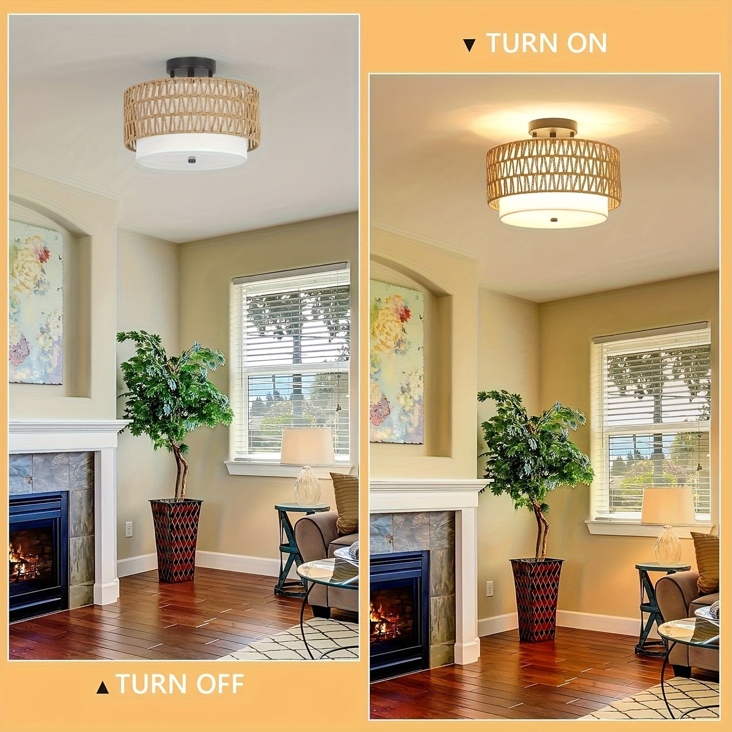 Boho Rattan Ceiling Light Semi Flush Mount