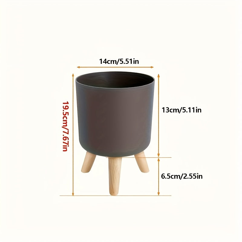 Modern Round Planter With Wooden Legs Indoor