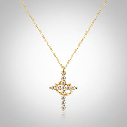 Cross Necklace Crown Pendant Gold Silver
