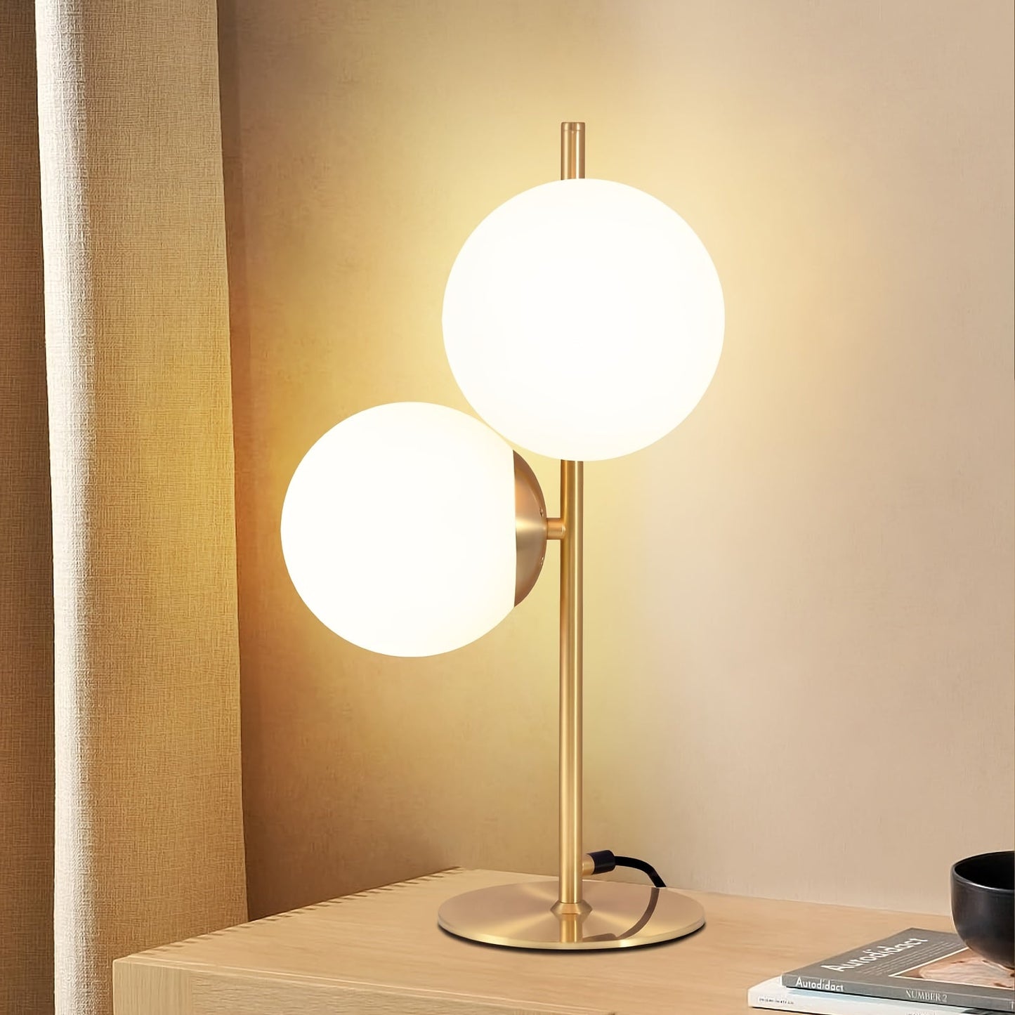 Modern Golden Table Lamp White Glass Globe