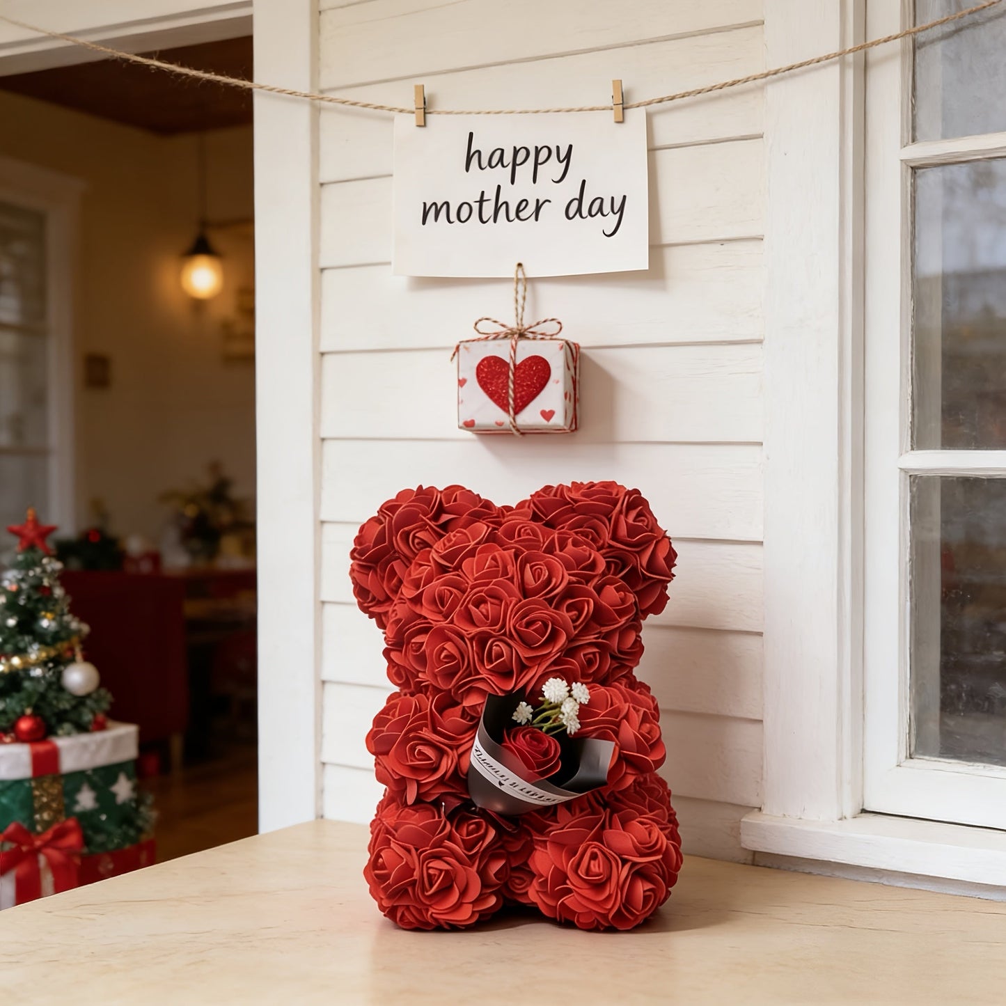 Mothers Day Rose Bear Gift Artificial Flower