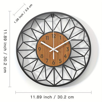 Modern Metal Wall Clock Wood Grain Centre