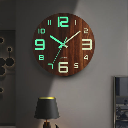Walnut Luminous Wall Clock Silent Glow In