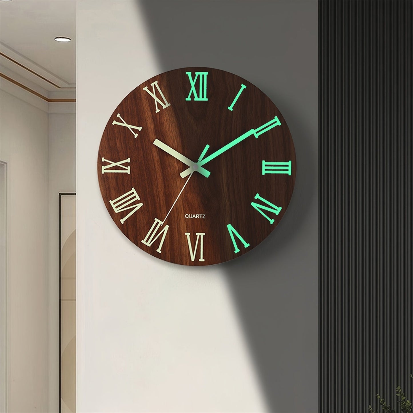 Walnut Luminous Wall Clock Silent Glow In