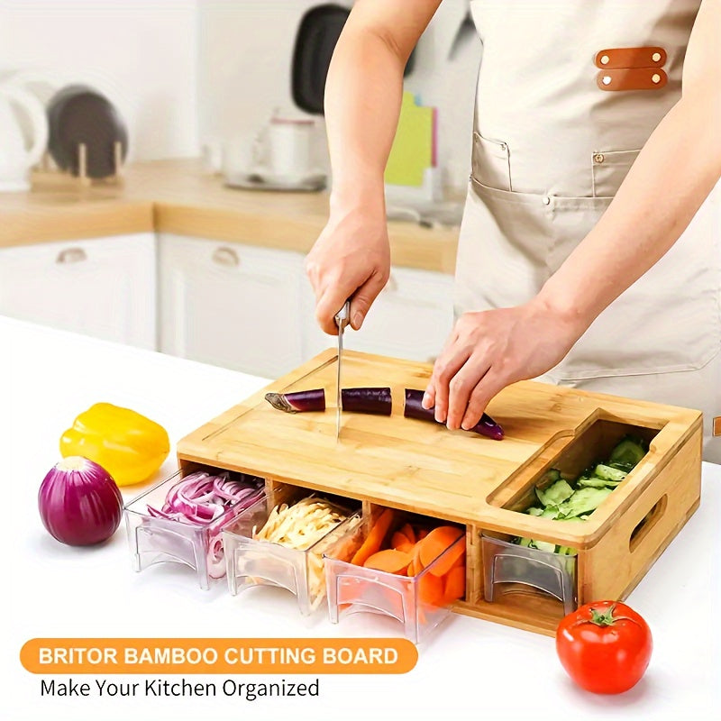 Bamboo Cutting Board With Storage Trays &