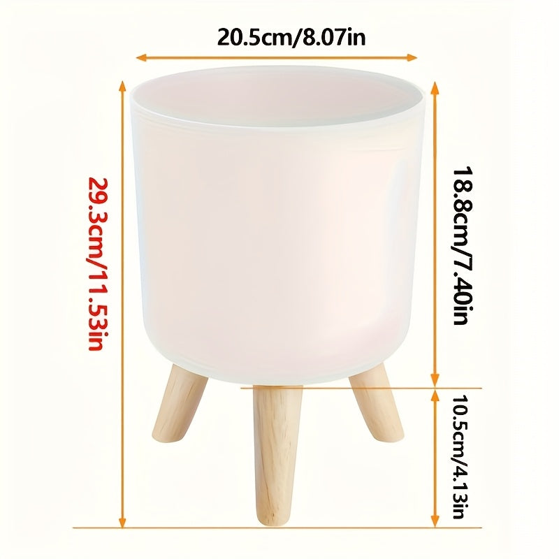 Modern Round Planter With Wooden Legs Indoor
