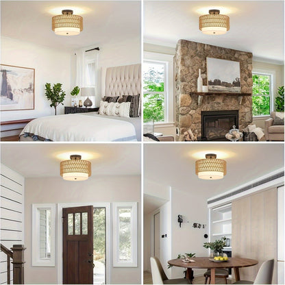 Boho Rattan Ceiling Light Semi Flush Mount