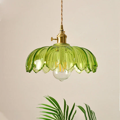 Vintage Flower Pendant Lamp Coloured Glass