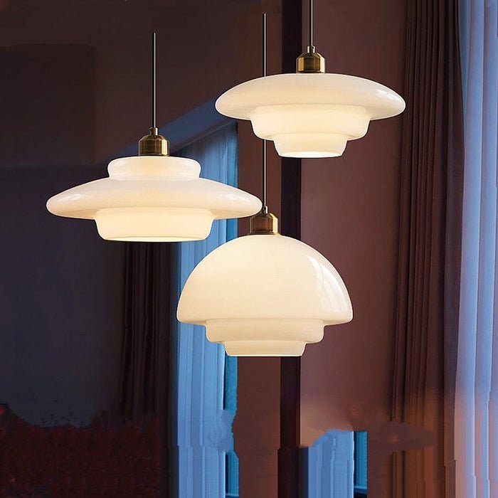 White Glass Pendant Light Modern Mid Century