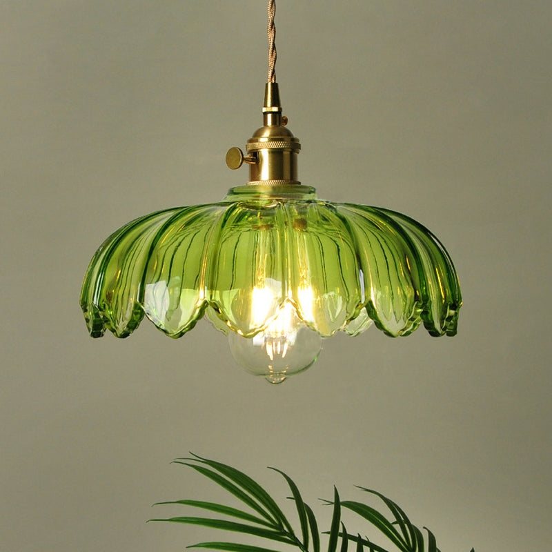 Vintage Flower Pendant Lamp Coloured Glass