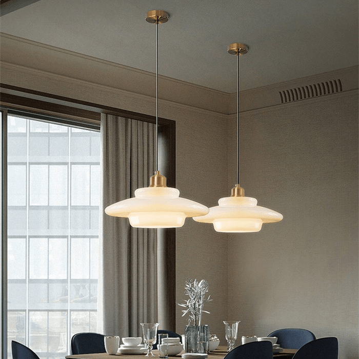 White Glass Pendant Light Modern Mid Century