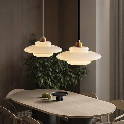 White Glass Pendant Light Modern Mid Century