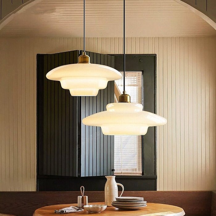 White Glass Pendant Light Modern Mid Century