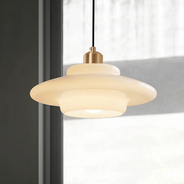 White Glass Pendant Light Modern Mid Century